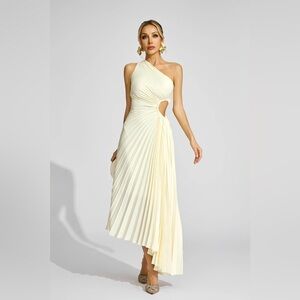 Pound Apricot One Shoulder Pleated Dress Champagne Color Maxi